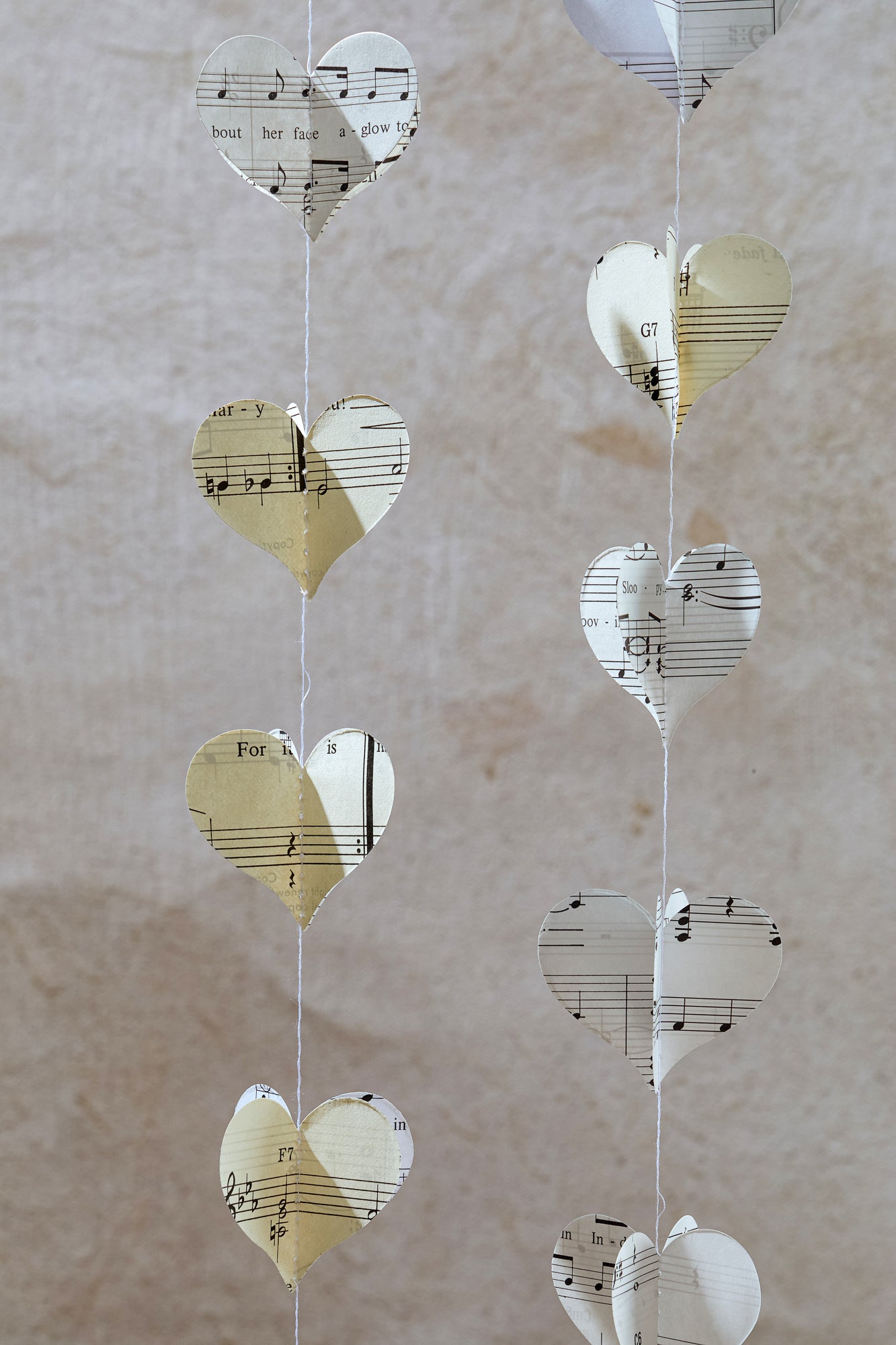 Vintage Sheet Music Paper Heart Garland